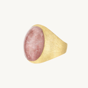 Gold Rings: Nanis Muse Gold Signet Ring with Pink Quartz Gemstone (Large)