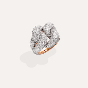 Gold Rings: Pomellato Catene Ring in 18k Gold and Silver with White Diamonds