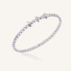 Chimento Stretch Spring Bracelet (Small, 3 Disc) in 18k White Gold with White Diamonds