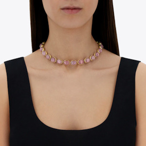 Nanis Dolcevita Muse Beaded Choker Necklace in Gold with Pink Quartz (Small)