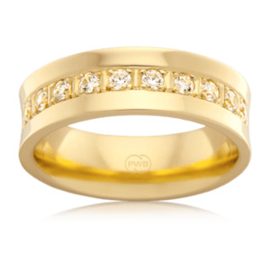 Mens Curved Wedding Ring in Yellow Gold with Diamonds
