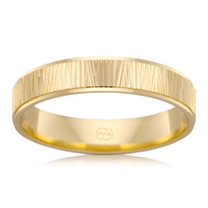 Mens Yellow Gold Wedding Ring with Bark Cross Finish