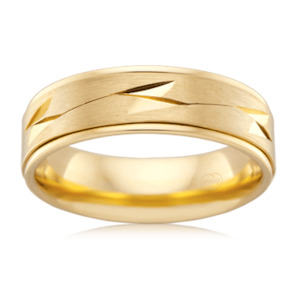 Mens Yellow Gold Wedding Ring with Contemporary Etched Finish