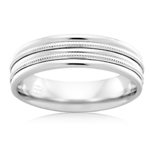 Men's White Gold Wedding Ring with Dual Milgrain Exterior Bands
