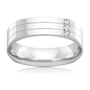 Men's Gentle Square White Gold Wedding Ring with Three Diamonds