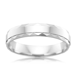 Men's Platinum Wedding Ring with Patterned Edge and Raised Mid