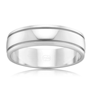 Men's Half Round Platinum Wedding Ring with Dual Grooves