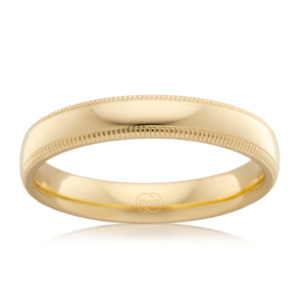 Mens Wedding Rings: Men's Yellow Gold Wedding Ring with Milgrain Edge