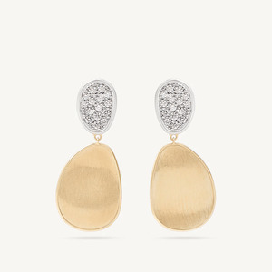 Summer 22: Marco Bicego Lunaria 18k Gold Pavè Diamond Earrings 2 Drop Small