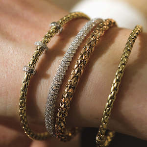 Chimento Stretch Spring Bracelet (Small, 3 Disc) in 18k Yellow and White Gold wi&hellip;