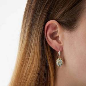 Nanis Reverse: Nanis Reverse Gold, Blue Diamonds, Swiss Blue Topaz, Green Sapphires and London Blue Topaz Double Face Ball Drop Earrings (Medium)