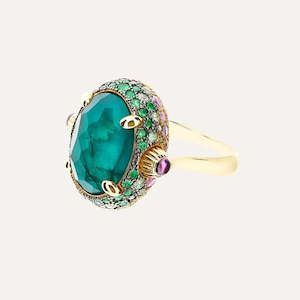 Nanis Reverse: Nanis Gold, Sapphire, Amethyst, Green Labradorite and Rock Crystal Double Face Ring (Large)