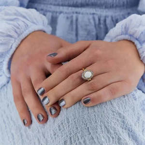 Nanis White Australian Opal and Diamonds Gold Double Face Ring (Medium)