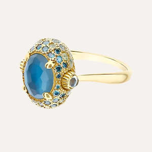 Nanis London Blue Topaz and Blue Diamond Double Face Ring (Medium)