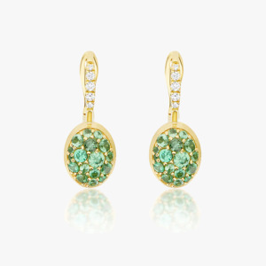 Nanis Boules 18k Gold Earrings with Green Tsavorites and Diamonds (Small)