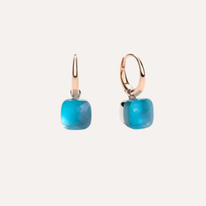 Pomellato Earrings: Pomellato Nudo Gelè Earrings 18k Gold with Sky Blue Topaz, Mother of Pearl and Turquoise