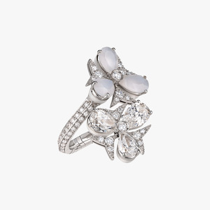 Gold Rings: Chantecler Caleidoscopio Contarie Ring in 18kt White Gold with Diamonds & Milky Agate