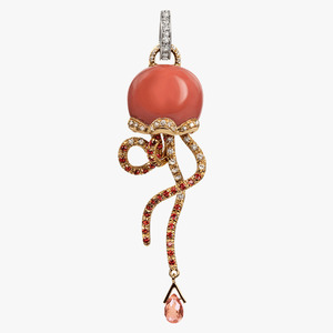 Chantecler Campanelle Jellyfish Charm in 18kt Yellow & White Gold with Orange Sa&hellip;