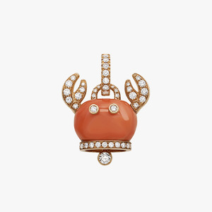 Chantecler Campanelle Crab Medium Charm in 18kt Rose Gold, Red Coral & Diamonds