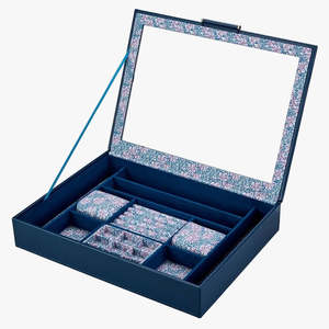 Jewellery Boxes: WOLF Sophia Blue Jewellery Box with Window & Floral Detail