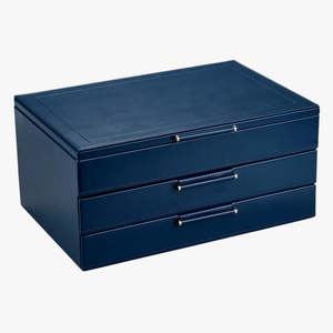Jewellery Boxes: WOLF Sophia Indigo Blue Jewellery Box with Floral Detail
