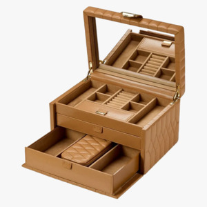 WOLF Lauren Medium Jewellery Box in Caramel