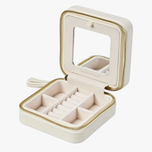 Jewellery Boxes: WOLF Lauren Jewellery Small Zip Case in Ivory, Jewellery Box