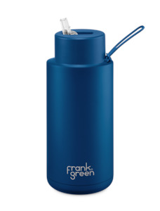 Accessories: Frank Green 34oz Stainless Steel Ceramic Reusable Bottle with Straw Lid - Deep Ocean