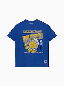 Mitchell Ness: Mitchell & Ness Mens Golden State Warriors Brush Off 2.0 Tee - Warriors Blue