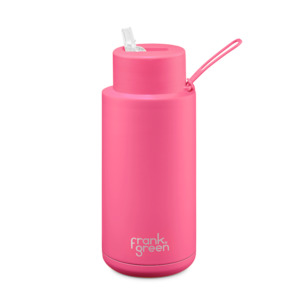 Frank Green 34oz Stainless Steel Ceramic Reusable Bottle  Neon Pink with Straw Lid
