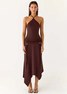 Size 8: Pepper Mayo Becerra Midi Dress - Cool Chocolate