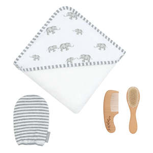 Living Textiles 4 Piece Baby Bath Gift Set - Watercolour Elephant