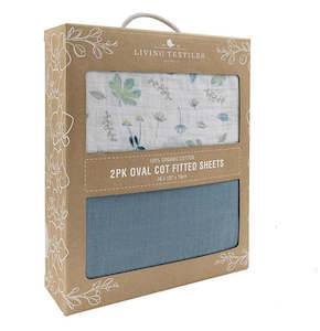 Bedding: Living Textiles Organic Muslin 2 Pack Oval Cot Fitted Sheet - Banana Leaf