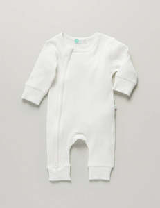 Little Green Co: Little Green & Co Core Rib Zip Onesie - Milk