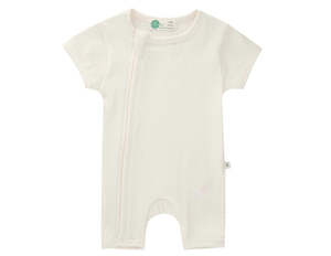 Little Green & Co Core Rib Short Sleeve Romper - Milk