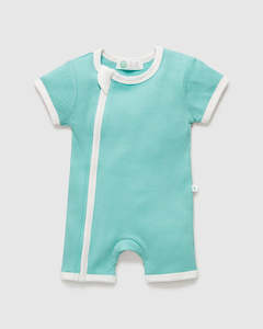 Little Green & Co Core Rib Short Sleeve Romper - Ocean