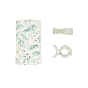 All 4 Ella Bamboo Swaddle & 2 Pram Peg Box Set - Leaves