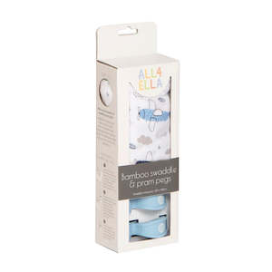 All 4 Ella Bamboo Swaddle & 2 Pram Peg Box Set - Planes