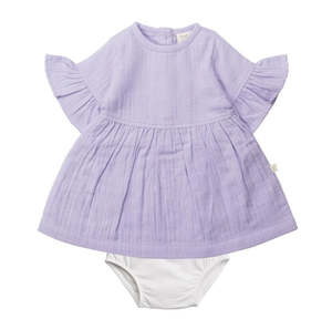 Tiny Twig: Tiny Twig Frill Sleeve Dress & Bloomer Set - Very Peri Crinkle