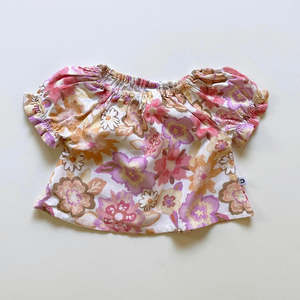 Dukes The Brand Posie Shirred Crop Top - Pink and Gold Flower Print