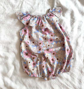 Dukes The Brand: Dukes The Brand Lenny Ruffle Playsuit - Pink Blue Floral Print