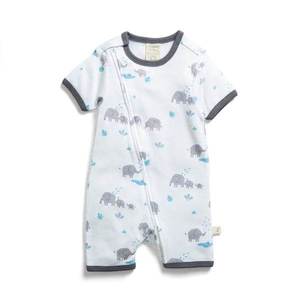 Tiny Twig Organic Short Sleeve Zipsuit - Elephant AOP