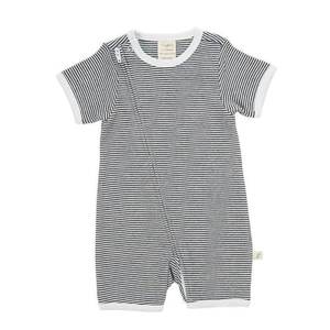 Tiny Twig Organic Short Sleeve Zipsuit - Graphite Stripes White Rib