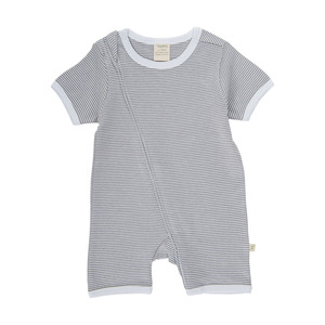 Tiny Twig Organic Short Sleeve Zipsuit - Granite Stripes White Rib