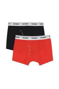 Bonds Underwear: Bonds Boys Guyfront Trunk 2 Pack - Black/Red