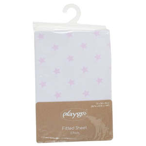 Playgro Home Star Cot Fitted Sheet 2 Pack Pink & White Cotton