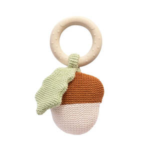 Living Textiles Acorn Teething Ring Rattle