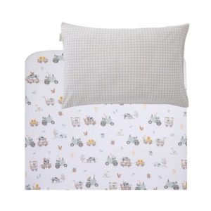 Living Textiles Organic Port-a-Cot Fitted Sheet & Pillowcase - Tractor Ride