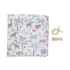 Living Textiles Organic Muslin Swaddle & Peg Set - Wild Safari