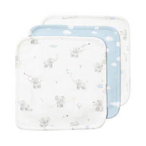 Living Textiles: Living Textiles 3 Pack Organic Wash Cloths - Elephant Playtime